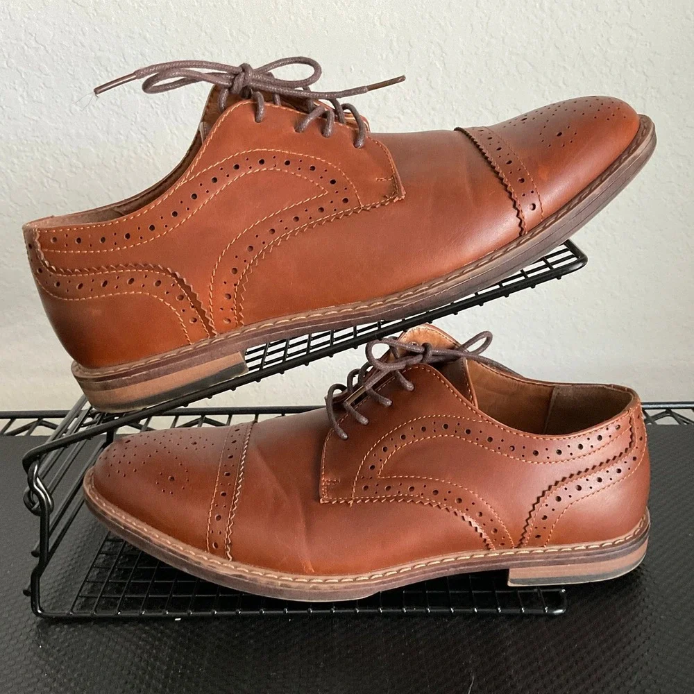 Nunn Bush Mens Comfort Gel Brown Brogue Cap Toe Oxford Dress Shoes 10M